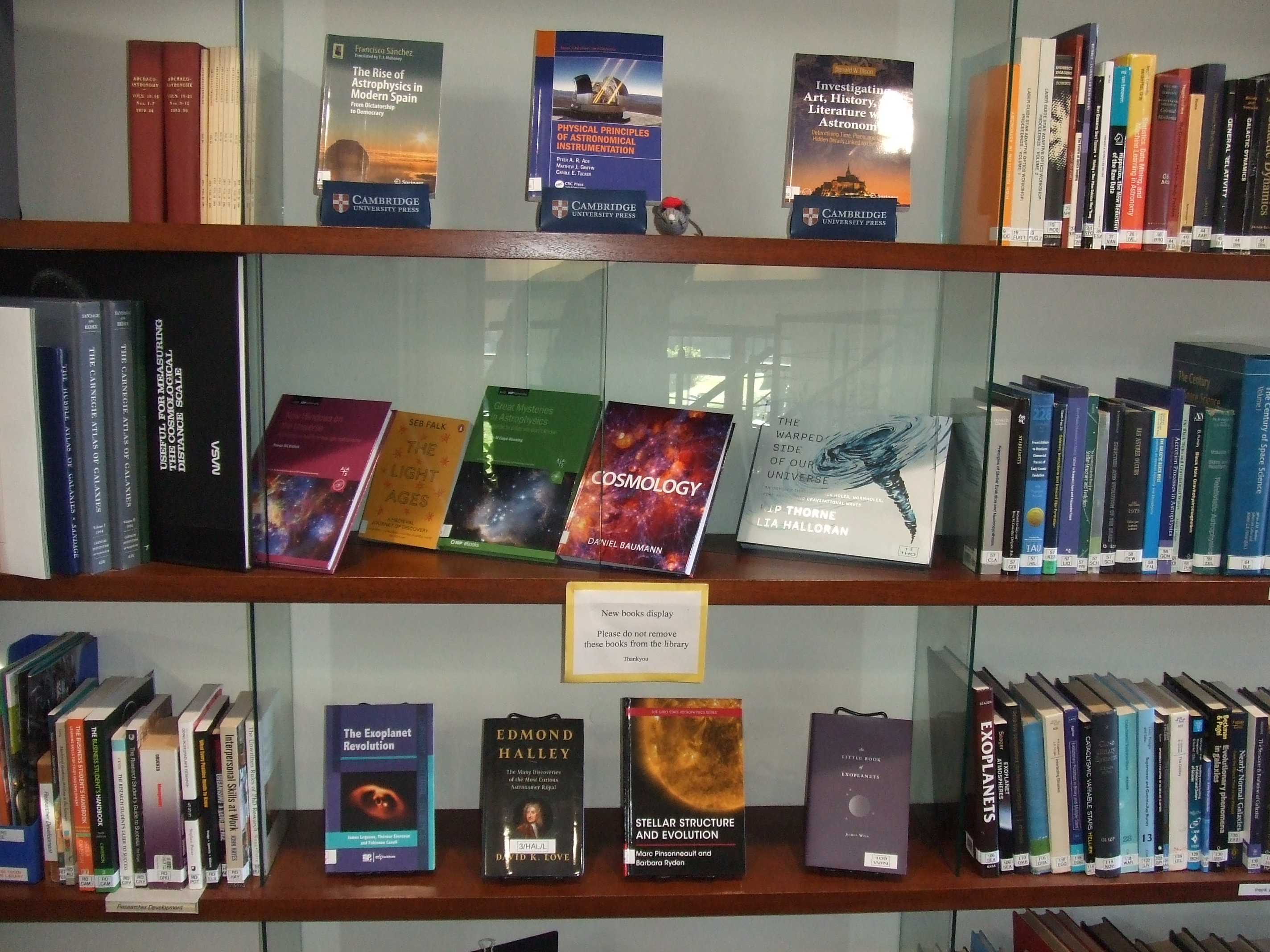 new books on display in Library area